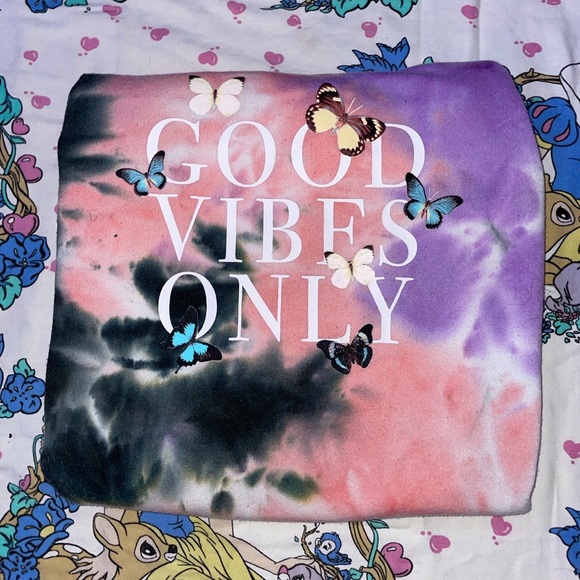 Purple/White/Black/Pink Graphic Tie-Dye Butterfly Hoodie with White Strings - Picture 2 of 3